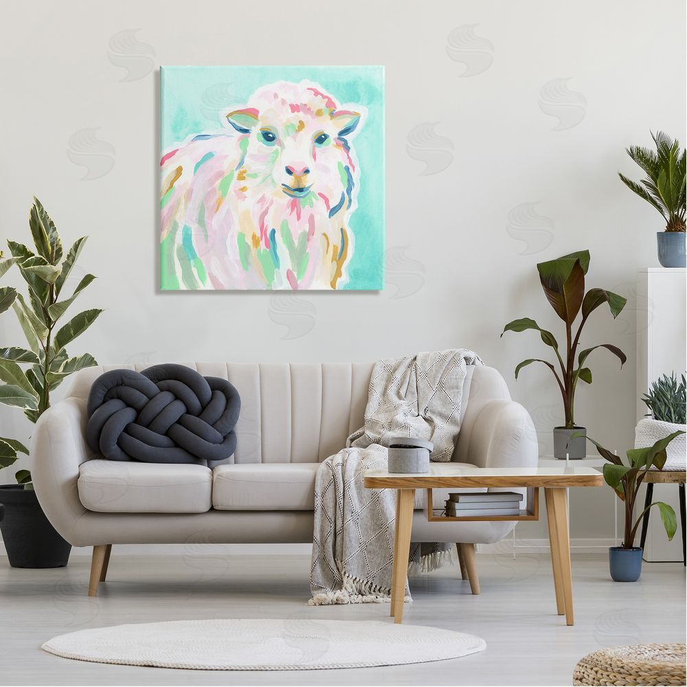 June Erica Vess Pastel Sheep Painting Canvas Wall Art in Room