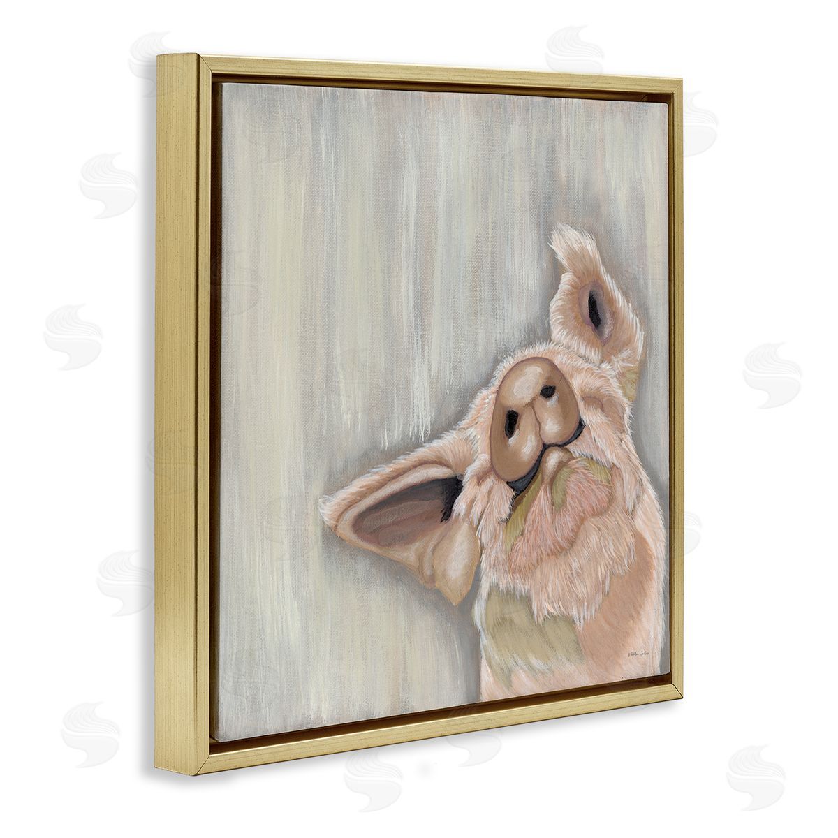 Ashley Justice Pig Looking Upward Gold Floating Frame Canvas Wall Art Print