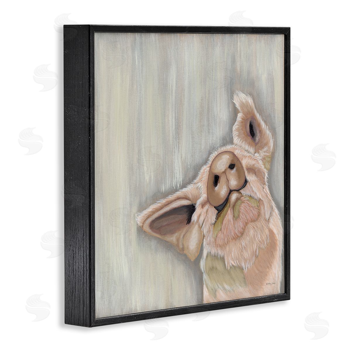 Ashley Justice Pig Looking Upward Black Framed Glicee Wall Art Print