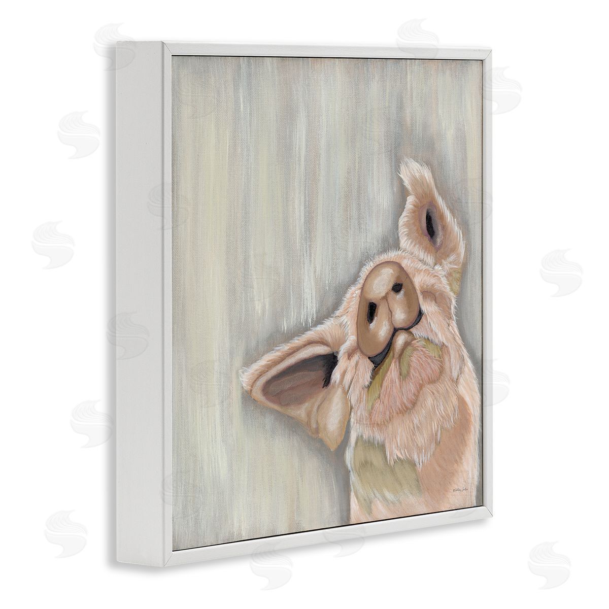 Ashley Justice Pig Looking Upward White Framed Glicee Wall Art Print