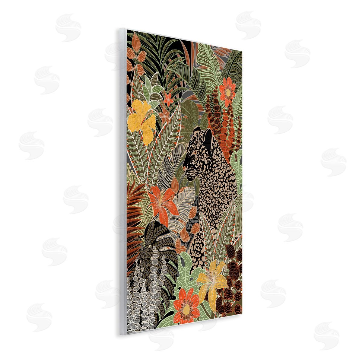 Leopard in Jungle Pattern Wood Plaque Wall Art, Home Decor by Cat Thurman Designs