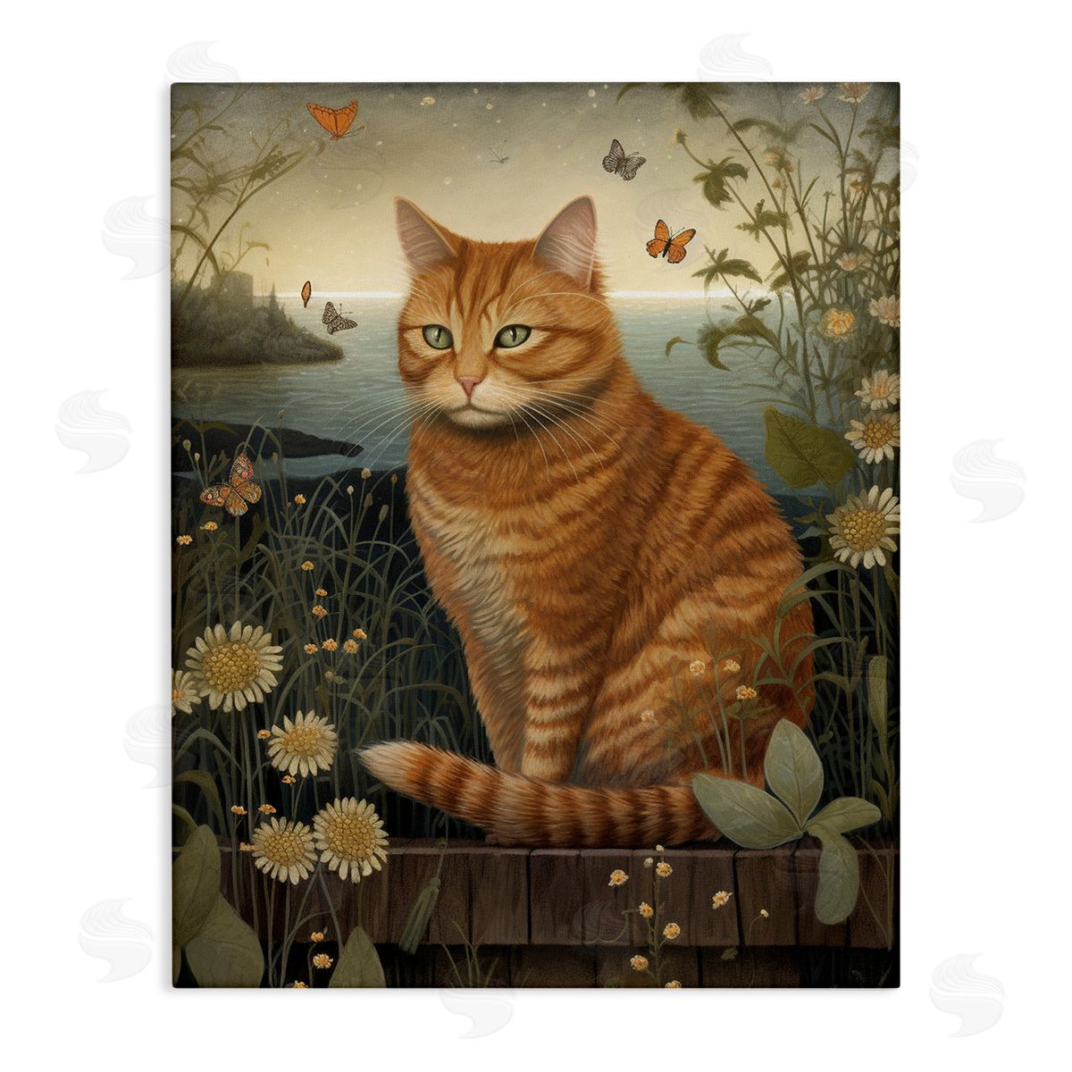 Orange Cat by Pond Canvas Wall Art, Home Decor by LSR Design Studio