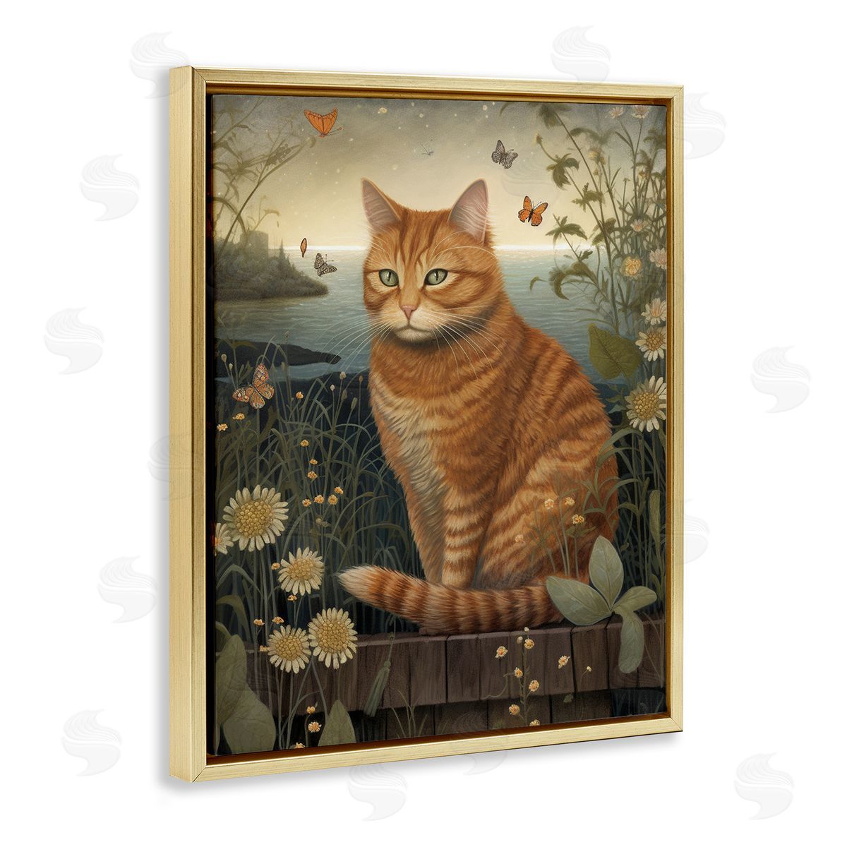 Orange Cat by Pond Gold Floating Frame Canvas Wall Art, Home Decor by LSR Design Studio