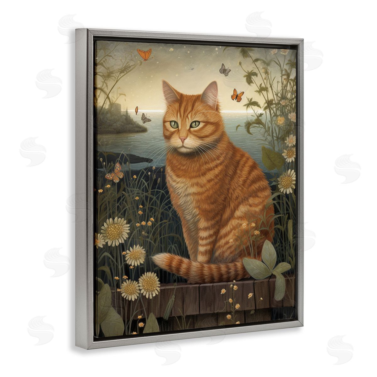 Orange Cat by Pond Grey Floating Frame Canvas Wall Art, Home Decor by LSR Design Studio