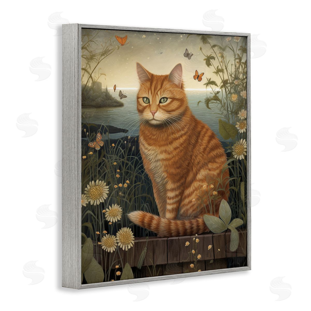 Orange Cat by Pond Grey Frame Print Wall Art, Home Decor by LSR Design Studio