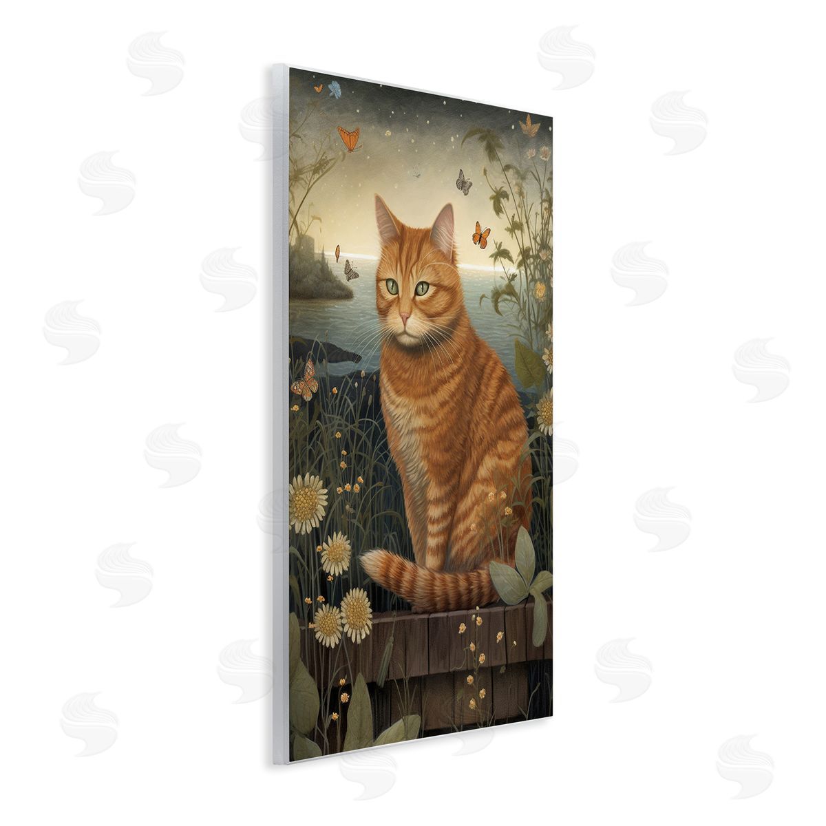 Orange Cat by Pond Wood Plaque Wall Art, Home Decor by LSR Design Studio