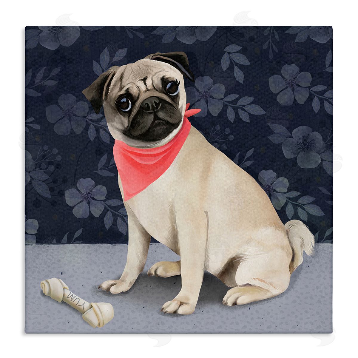 Diane Neukirch Pet Pug & Bone Stretched Canvas Wall Art Print