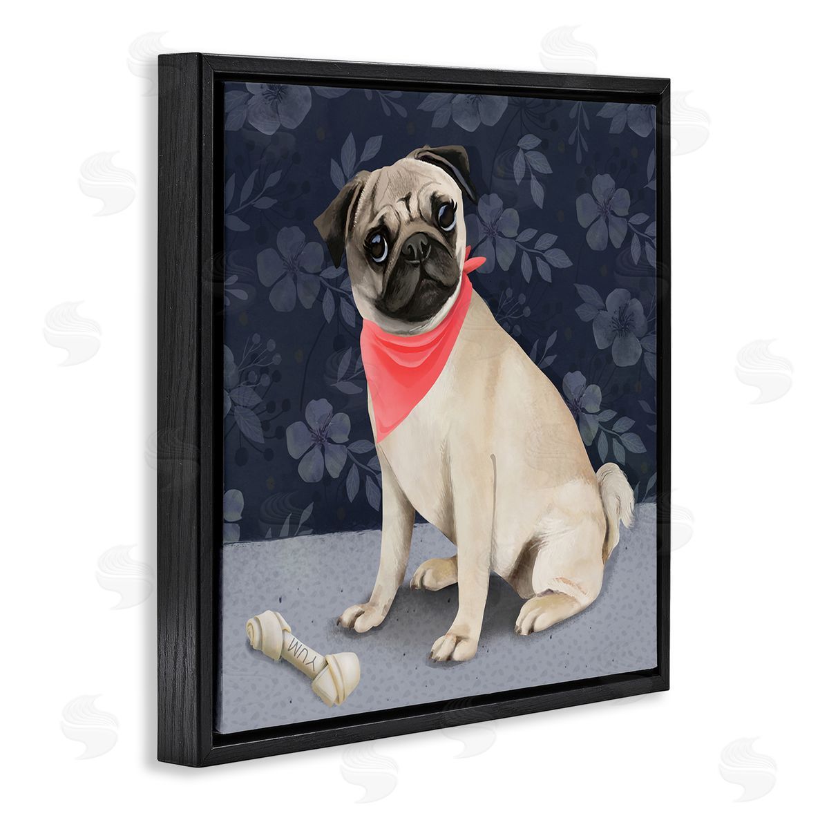 Diane Neukirch Pet Pug & Bone Black Floating Frame Canvas Wall Art Print