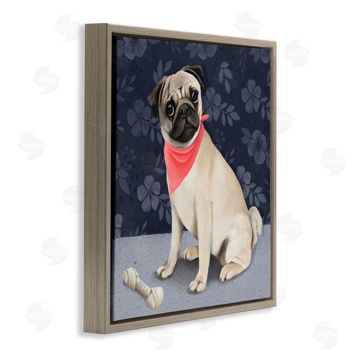 Diane Neukirch Pet Pug & Bone Brown Floating Frame Canvas Wall Art Print