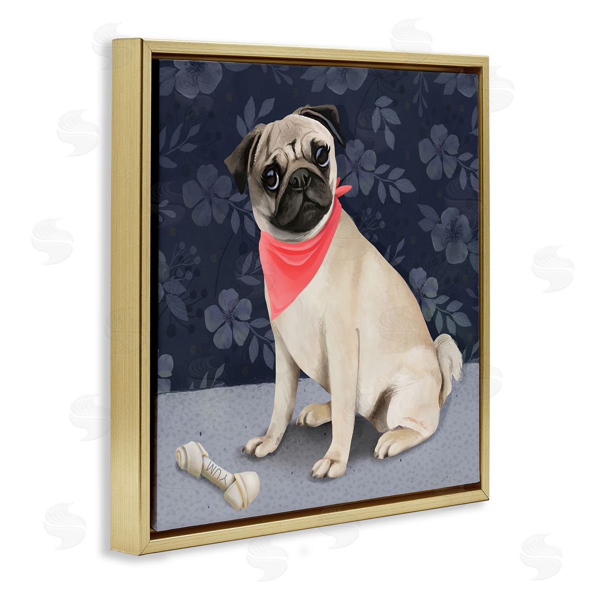 Diane Neukirch Pet Pug & Bone Gold Floating Frame Canvas Wall Art Print