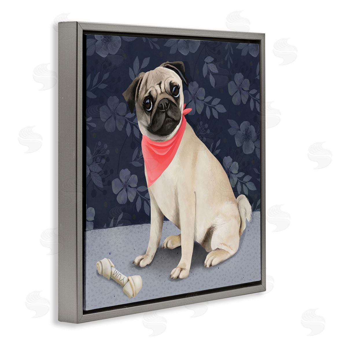 Diane Neukirch Pet Pug & Bone Gray Floating Frame Canvas Wall Art Print