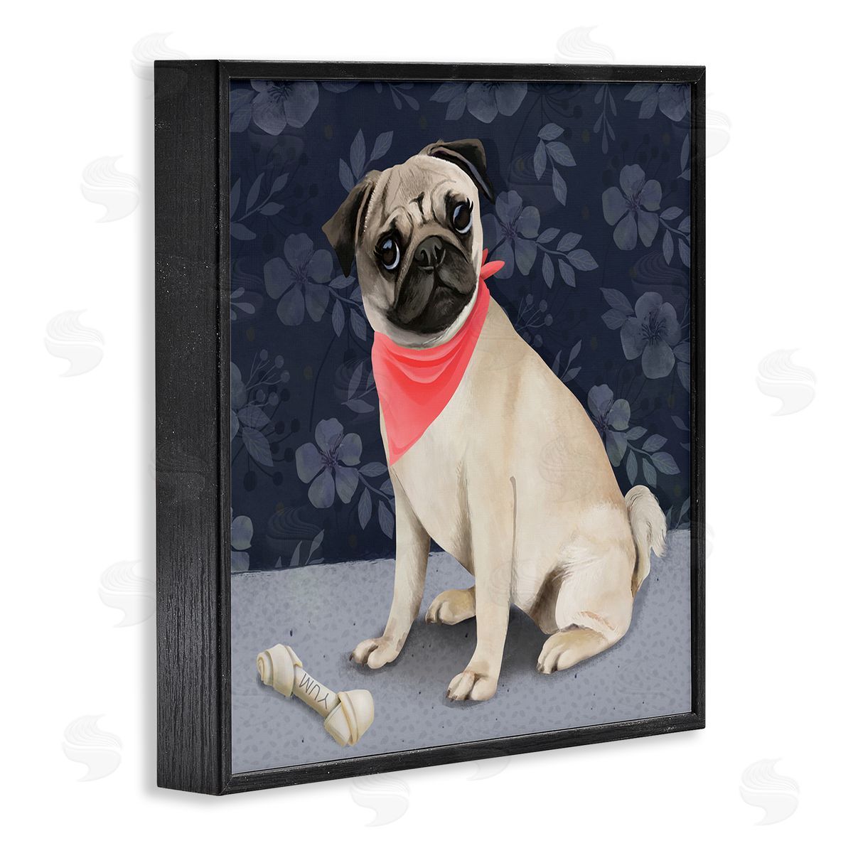 Diane Neukirch Pet Pug & Bone Black Framed Glicee Wall Art Print