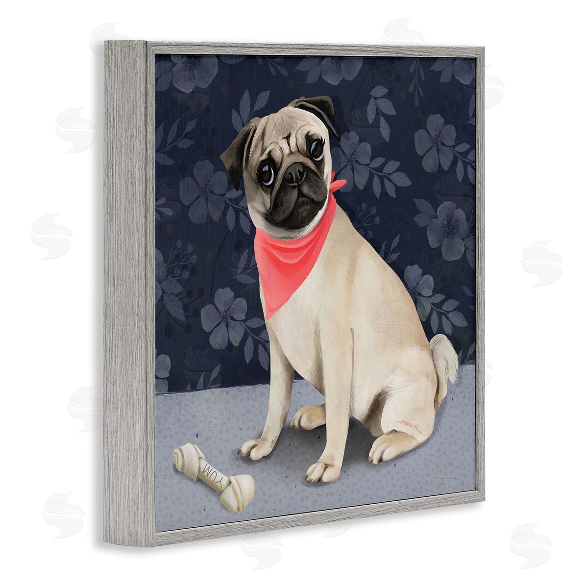 Diane Neukirch Pet Pug & Bone Gray Framed Glicee Wall Art Print