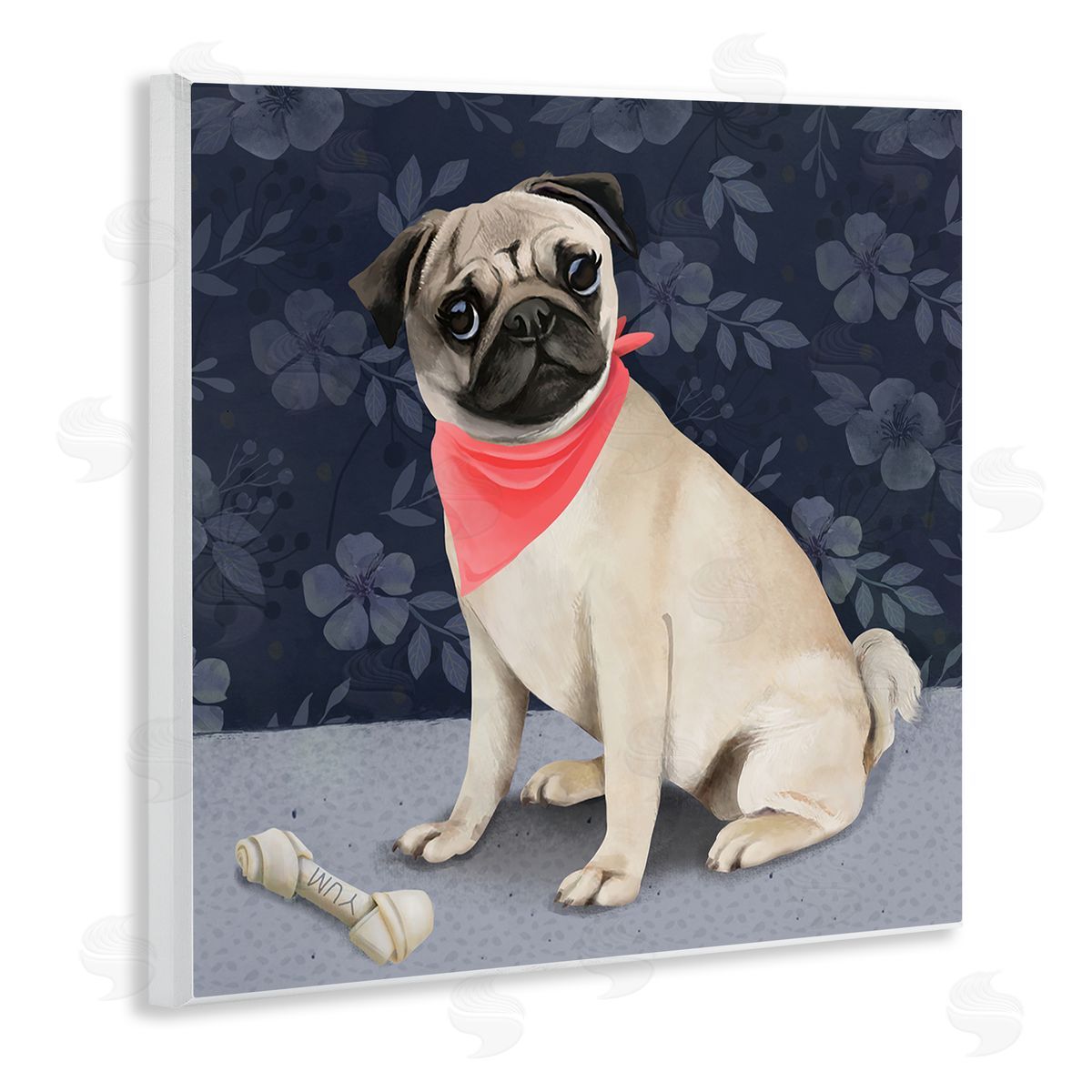 Diane Neukirch Pet Pug & Bone Wooden Wall Plaque Art Print