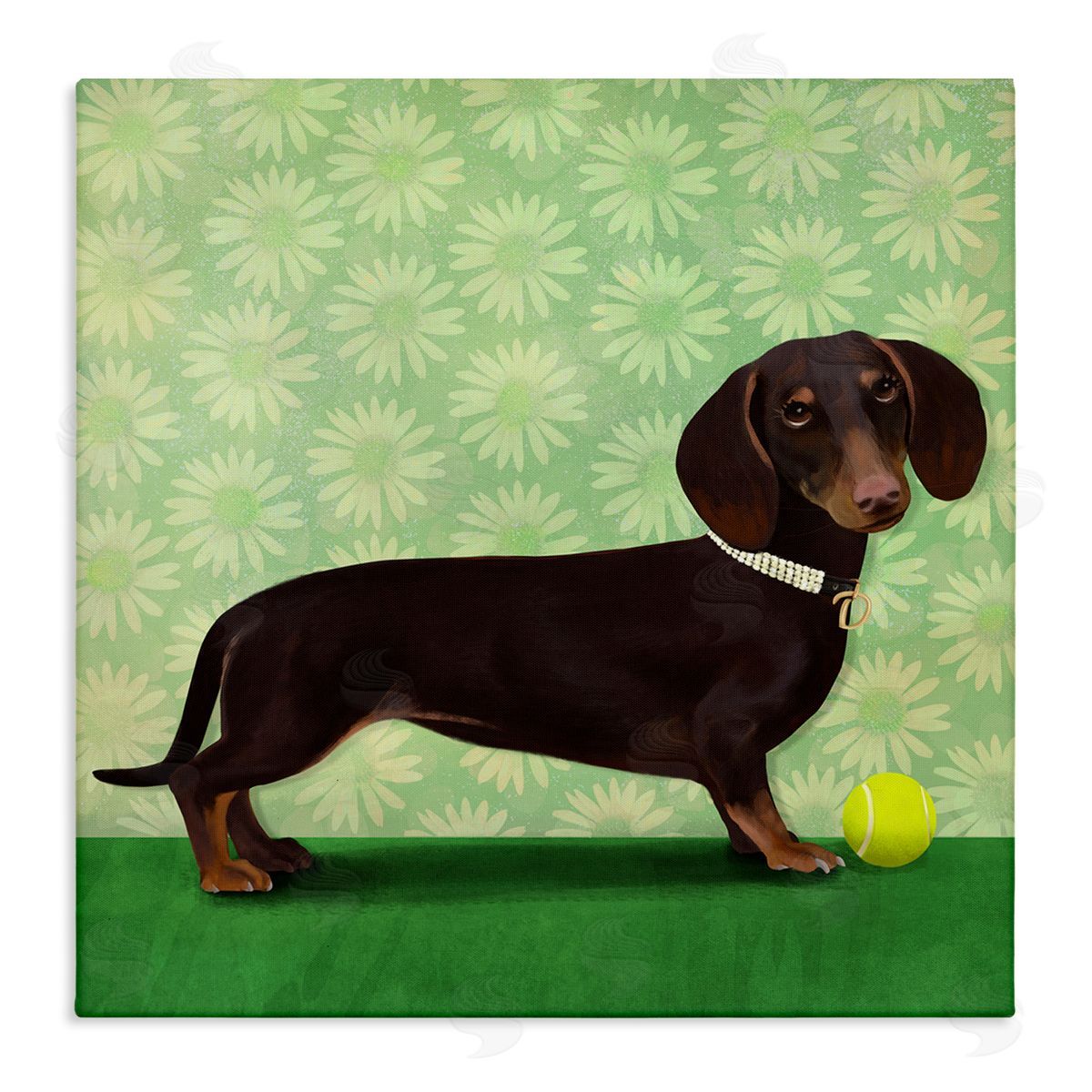 Diane Neukirch Dachshund & Tennis Ball Stretched Canvas Wall Art Print