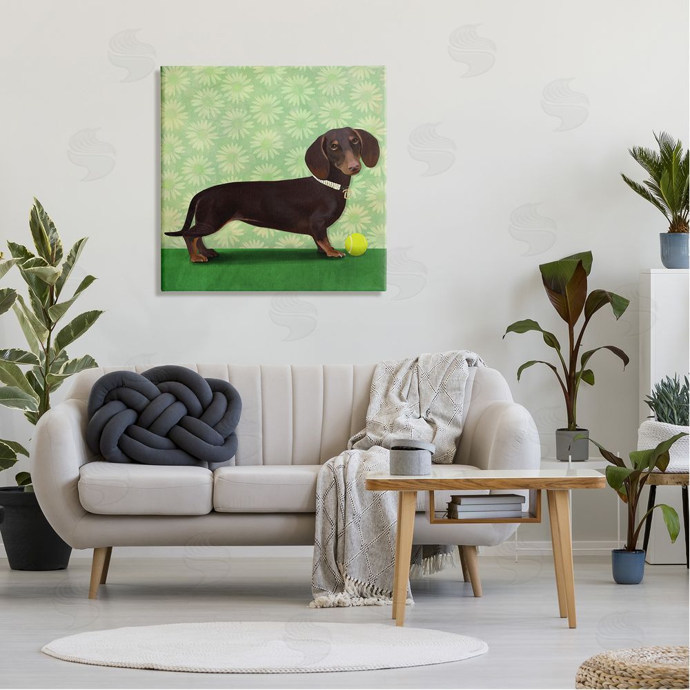 Diane Neukirch Dachshund & Tennis Ball Canvas Wall Art in Room