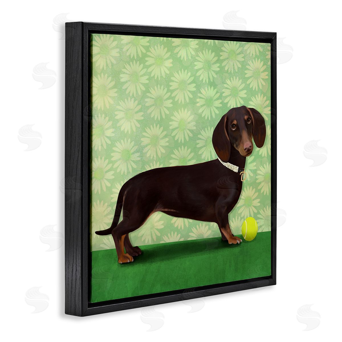Diane Neukirch Dachshund & Tennis Ball Black Floating Frame Canvas Wall Art Print