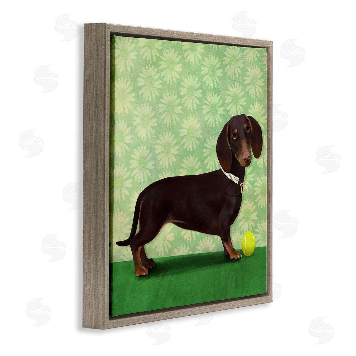 Diane Neukirch Dachshund & Tennis Ball Brown Floating Frame Canvas Wall Art Print