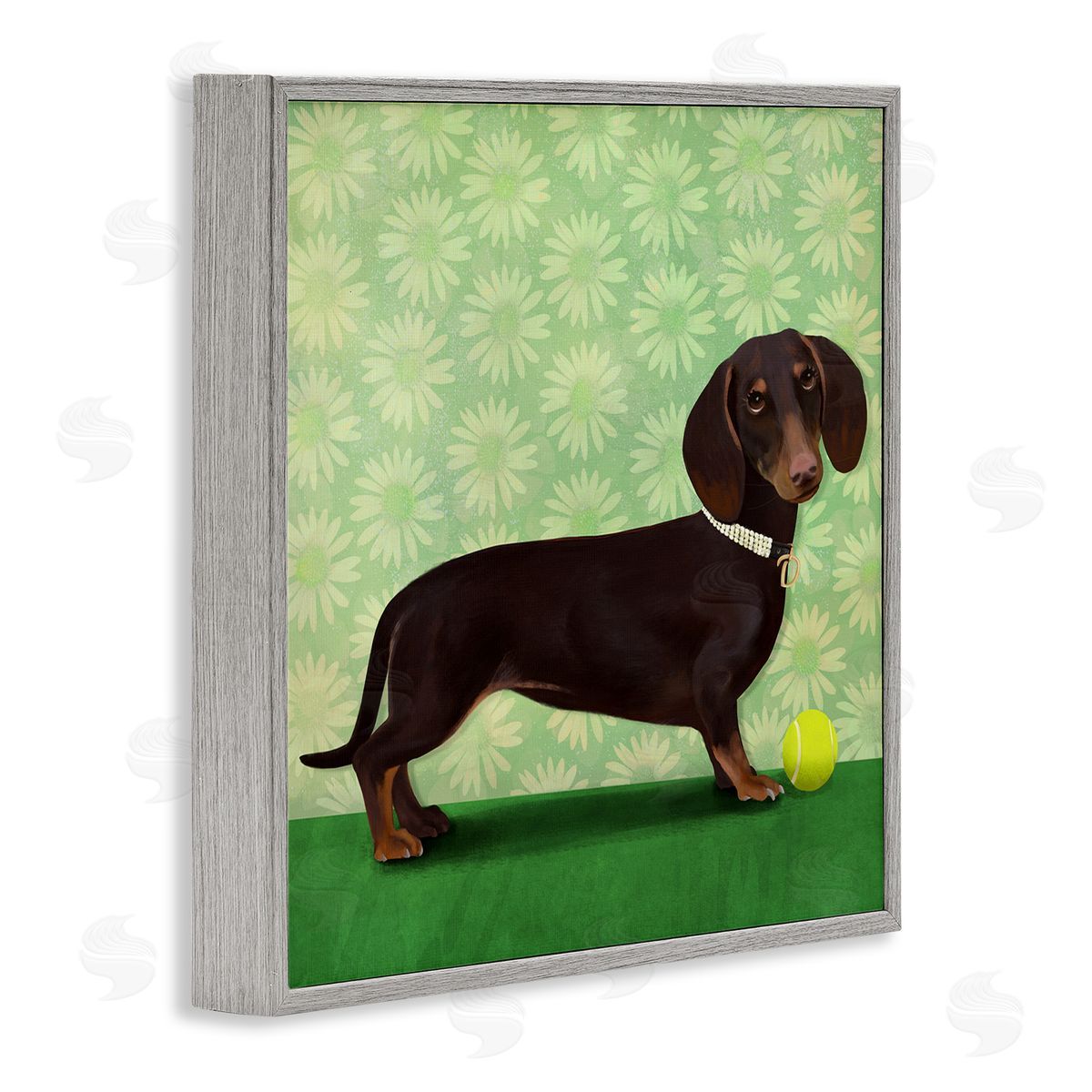 Diane Neukirch Dachshund & Tennis Ball Gray Framed Glicee Wall Art Print