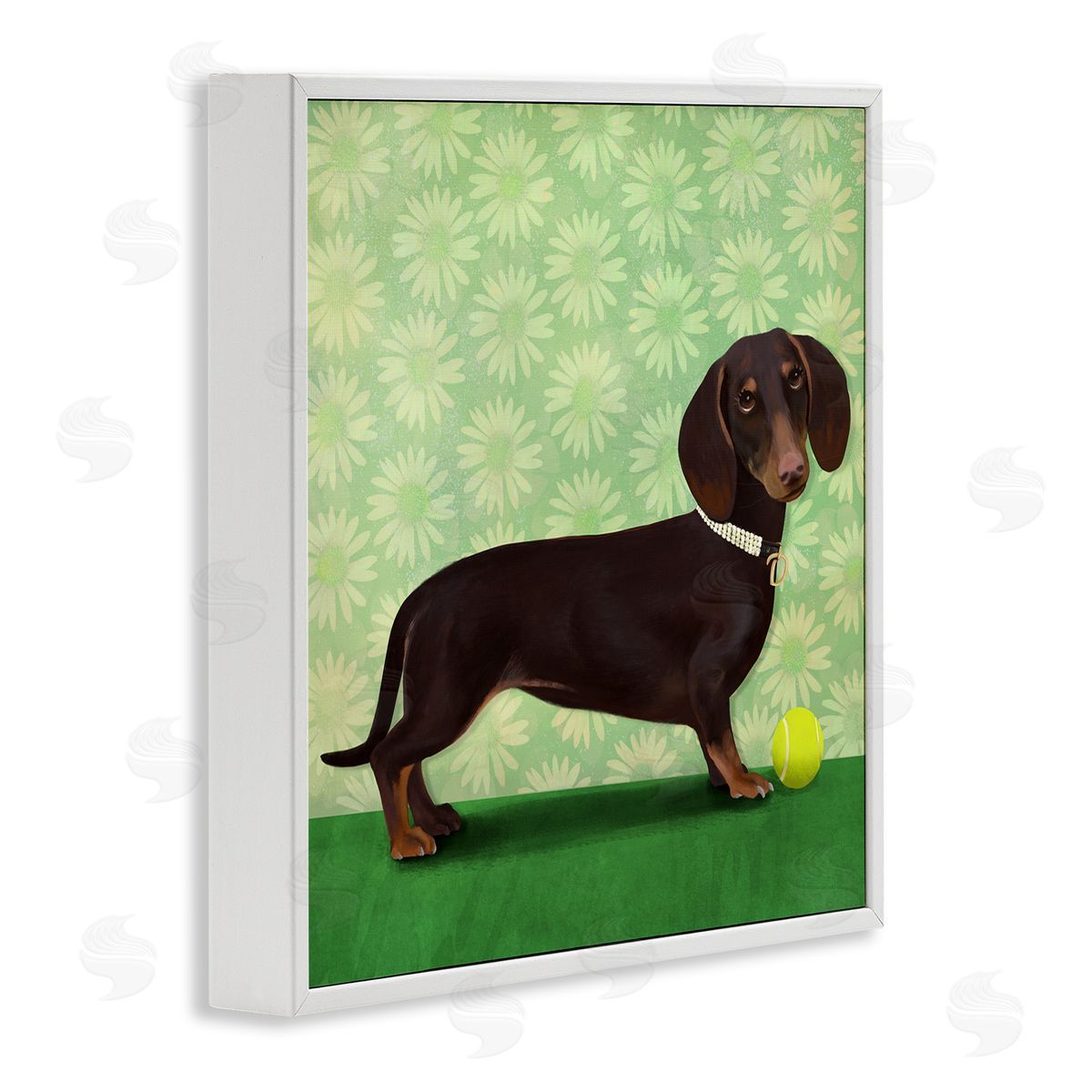 Diane Neukirch Dachshund & Tennis Ball White Framed Glicee Wall Art Print