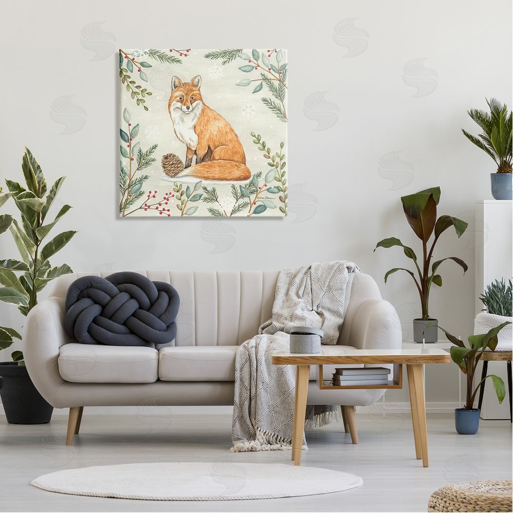 Deb Strain Fox in Winter Forest Canvas Wall Art in Room