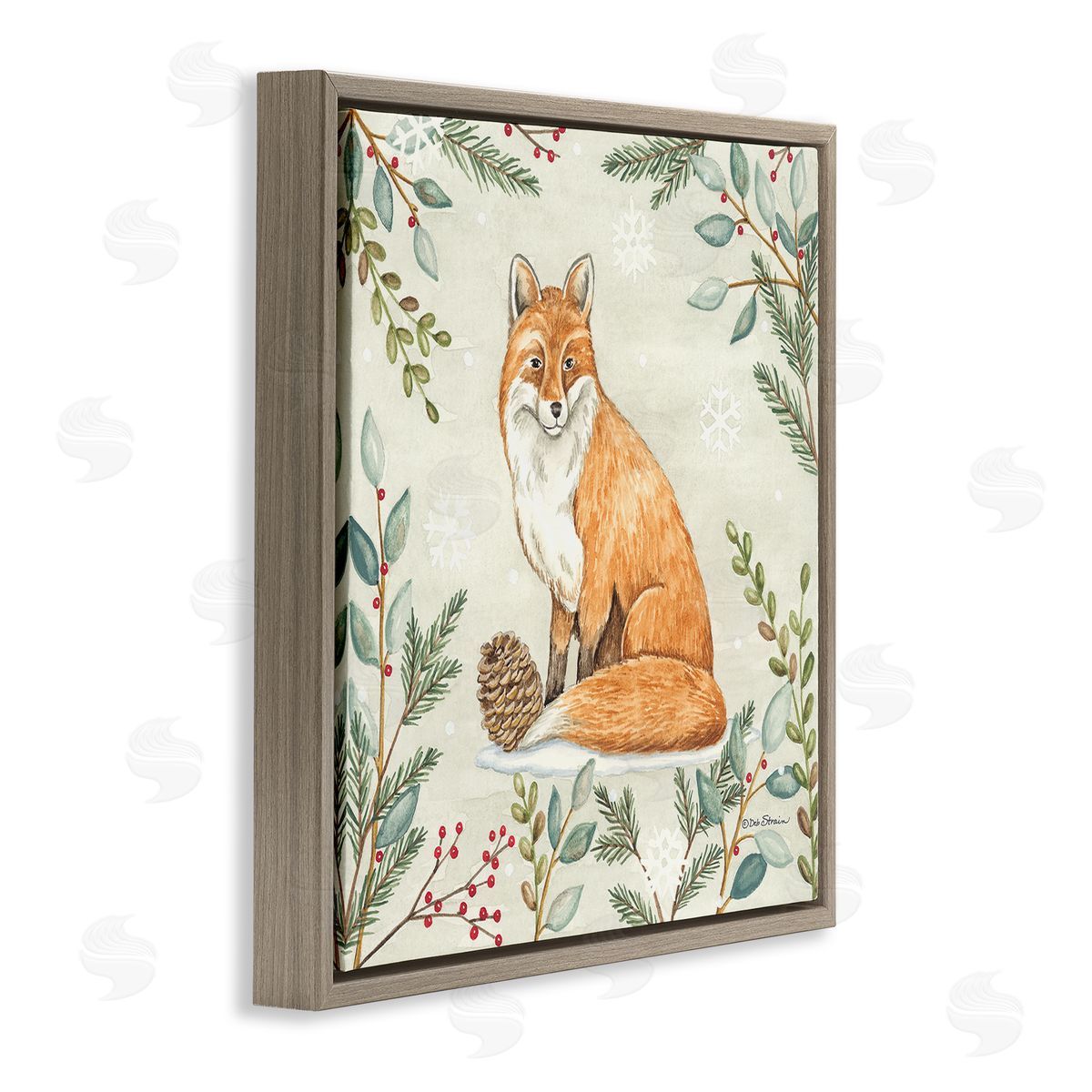 Deb Strain Fox in Winter Forest Brown Floating Frame Canvas Wall Art Print