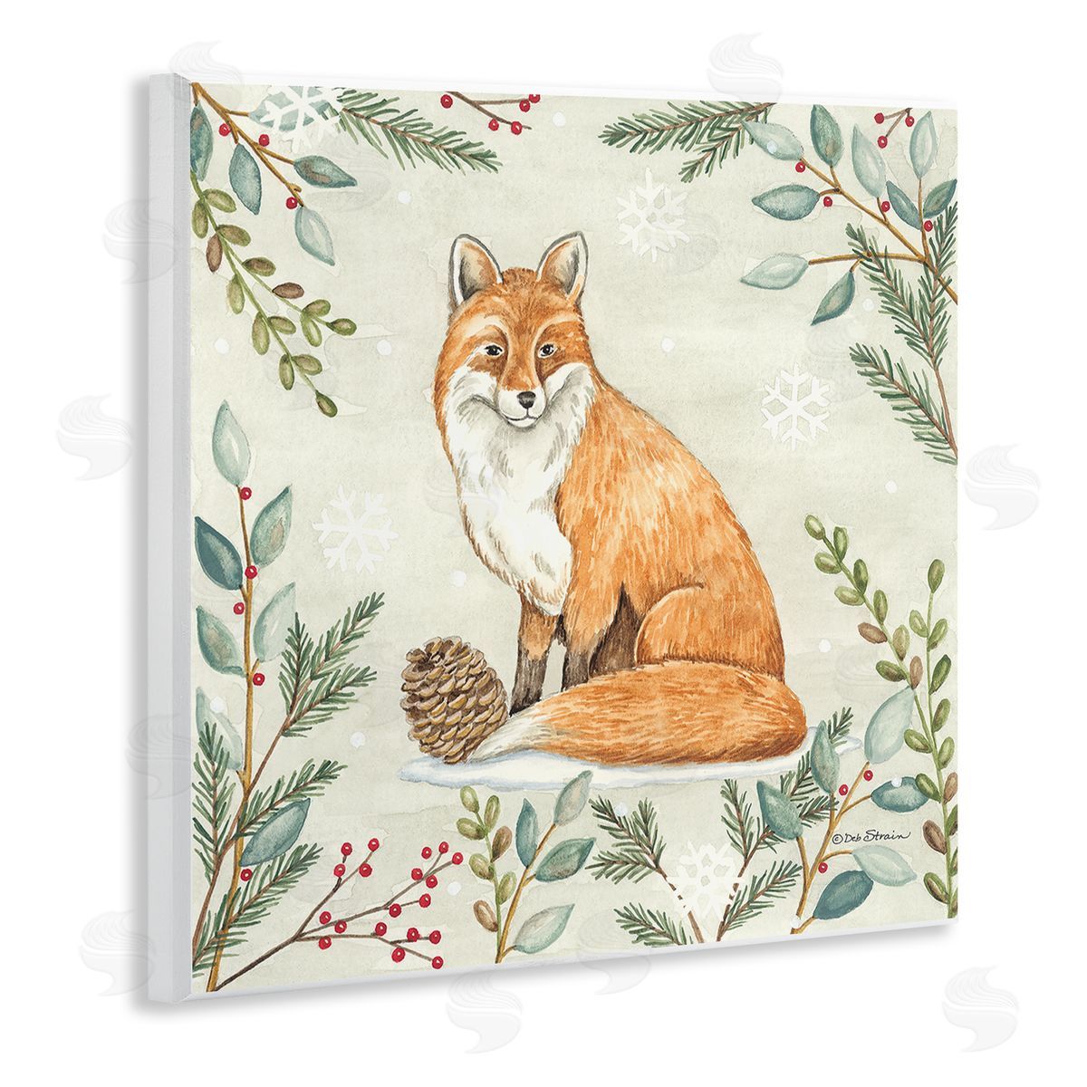 Deb Strain Fox in Winter Forest Wooden Wall Plaque Art Print