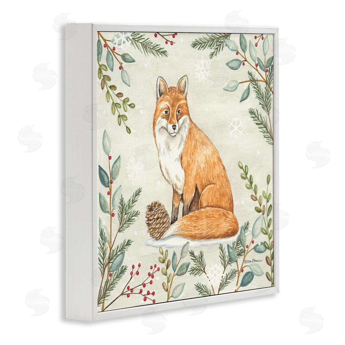 Deb Strain Fox in Winter Forest White Framed Glicee Wall Art Print