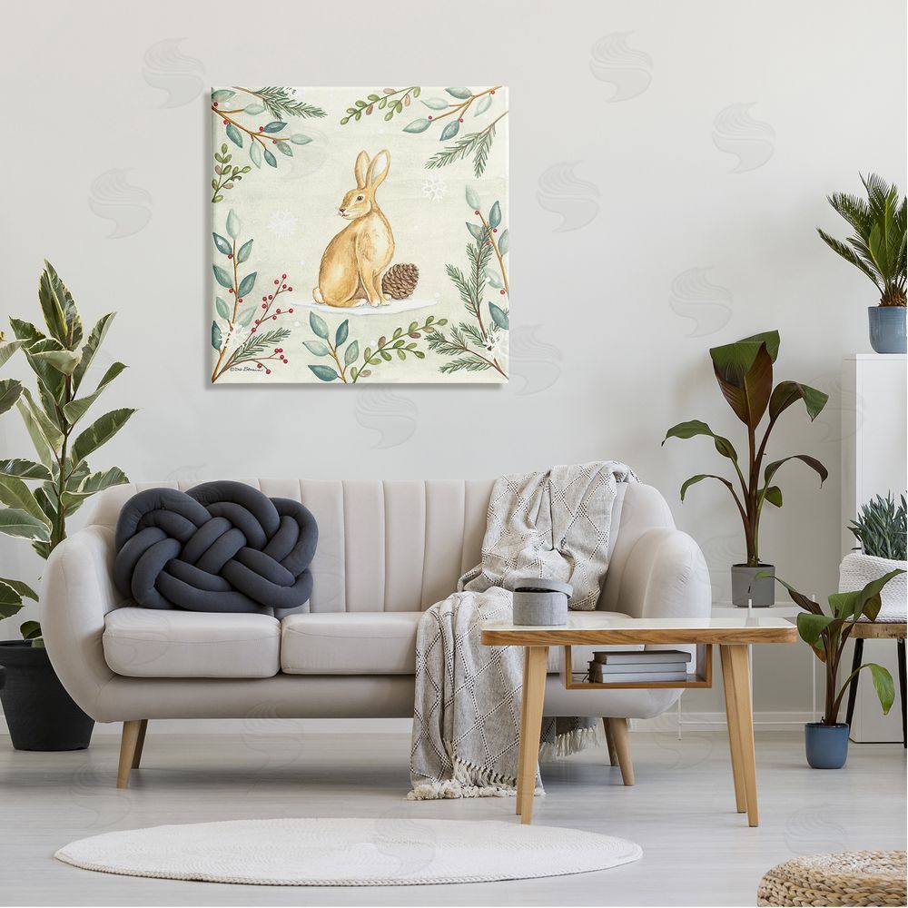 Deb Strain Winter Rabbit & Pinecone Canvas Wall Art in Room