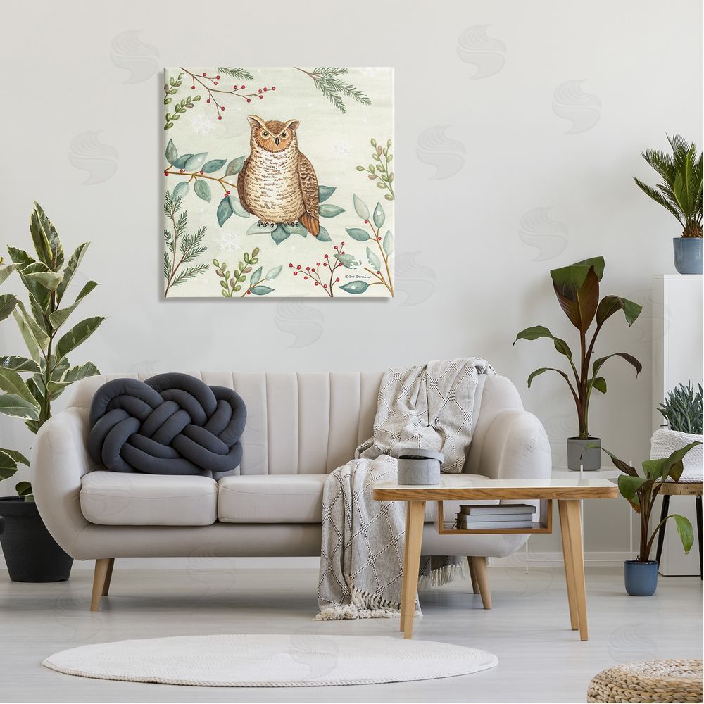 Deb Strain Owl in Woodland Winter Canvas Wall Art in Room