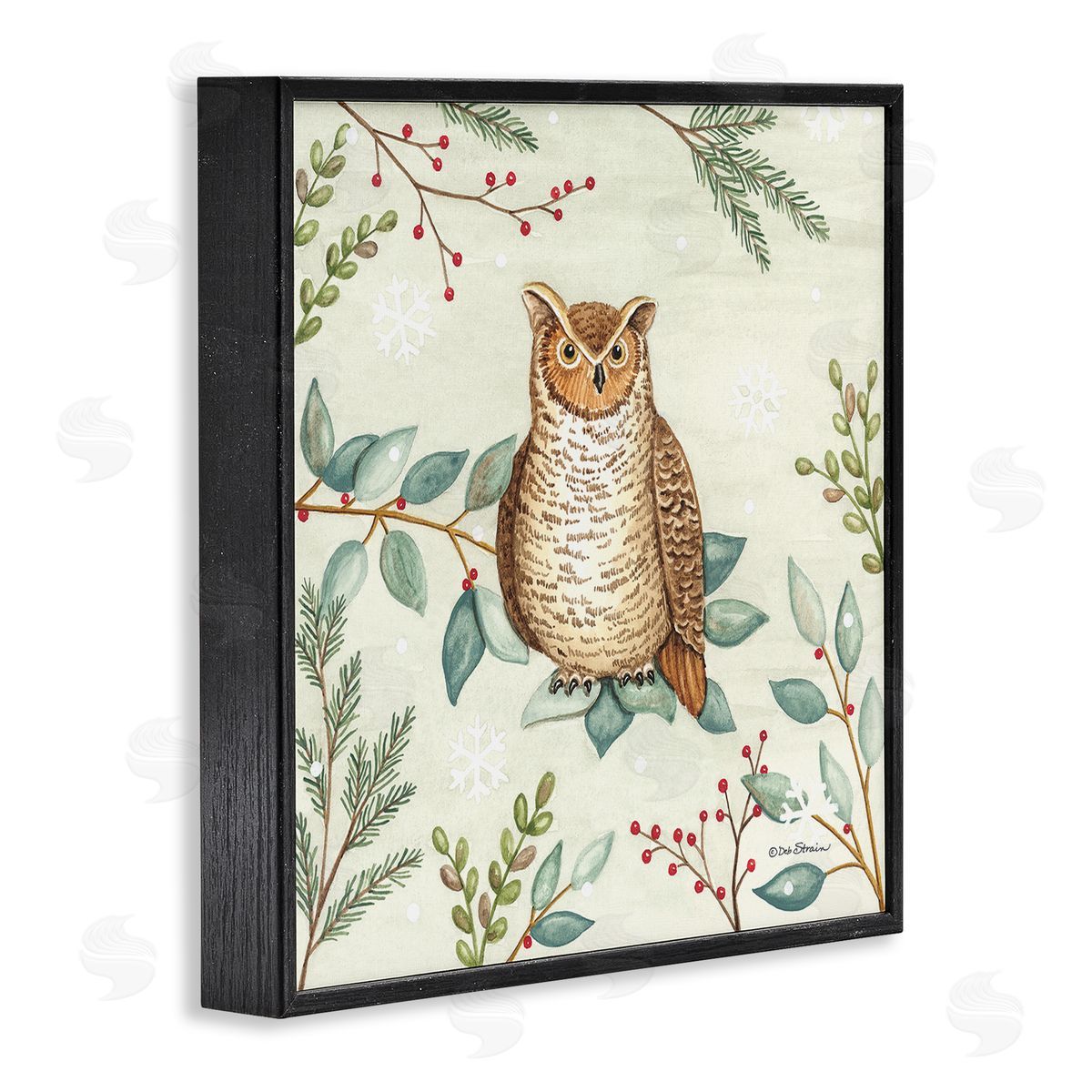 Deb Strain Owl in Woodland Winter Black Framed Glicee Wall Art Print