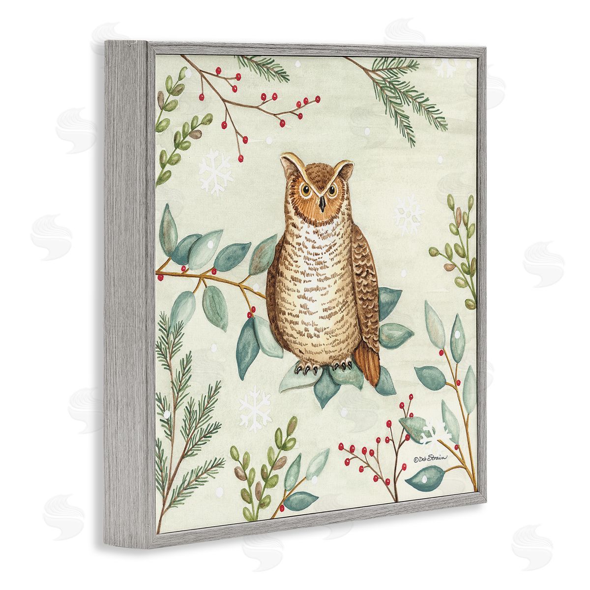 Deb Strain Owl in Woodland Winter Gray Framed Glicee Wall Art Print