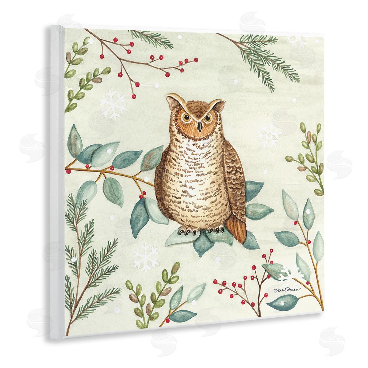 Deb Strain Owl in Woodland Winter Wooden Wall Plaque Art Print