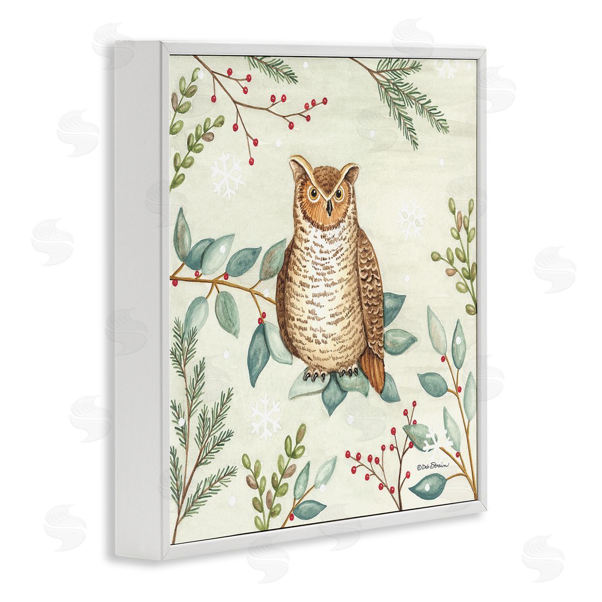 Deb Strain Owl in Woodland Winter White Framed Glicee Wall Art Print