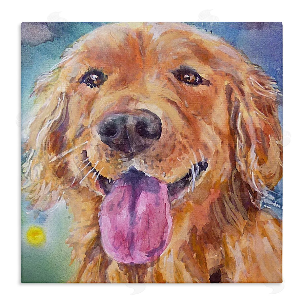 MB Cunningham Happy Retriever Dog Face Stretched Canvas Wall Art Print