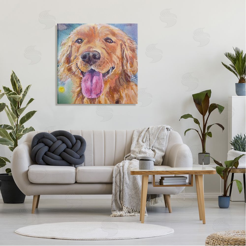 MB Cunningham Happy Retriever Dog Face Canvas Wall Art in Room