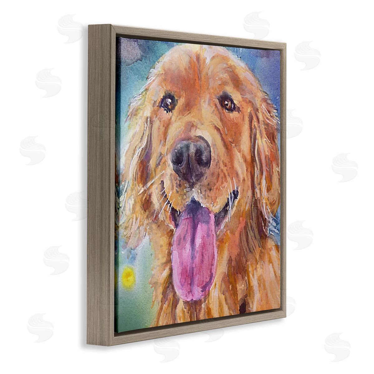MB Cunningham Happy Retriever Dog Face Brown Floating Frame Canvas Wall Art Print