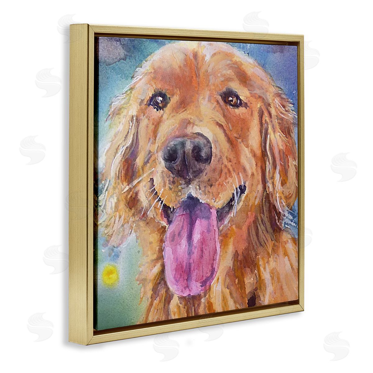 MB Cunningham Happy Retriever Dog Face Gold Floating Frame Canvas Wall Art Print