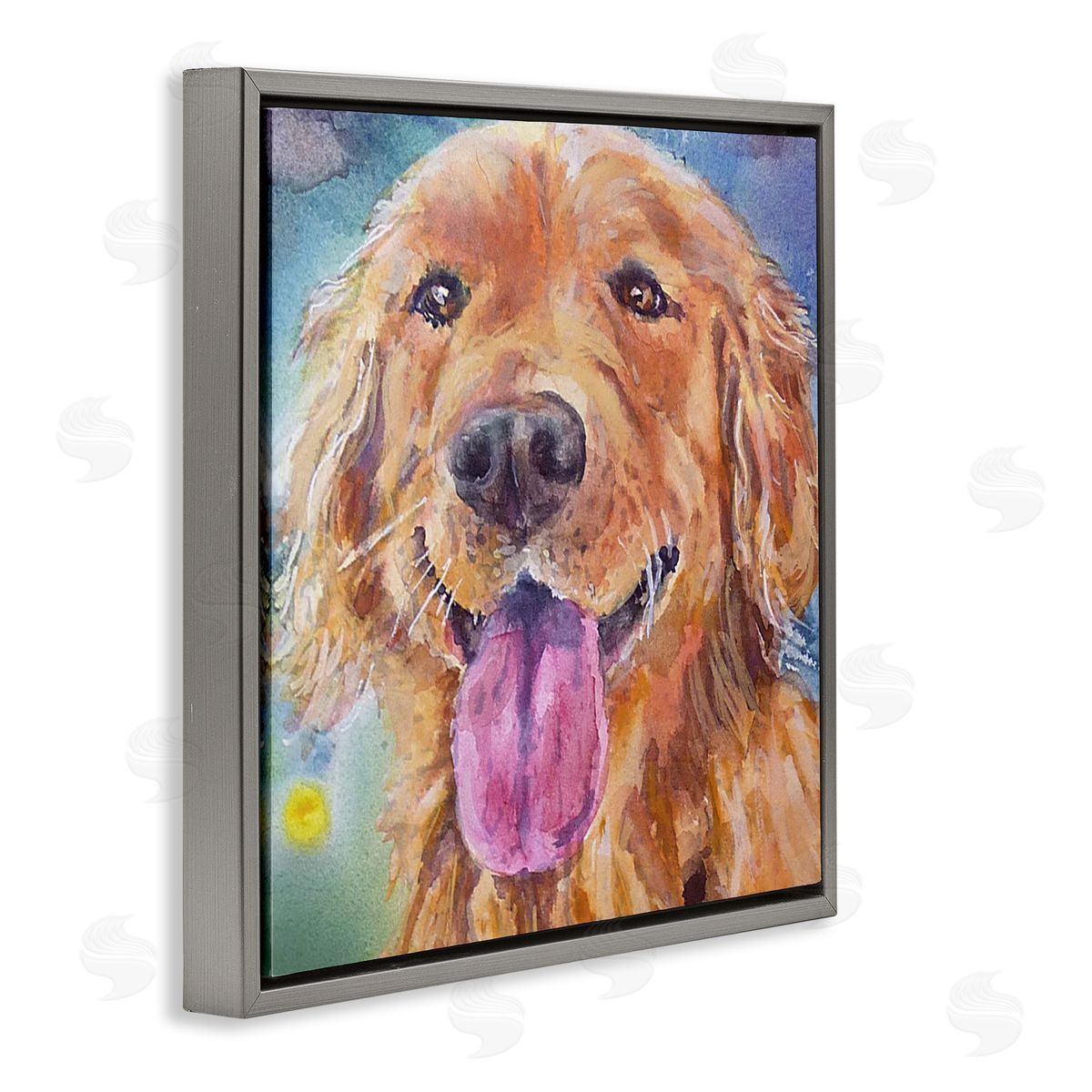 MB Cunningham Happy Retriever Dog Face Gray Floating Frame Canvas Wall Art Print