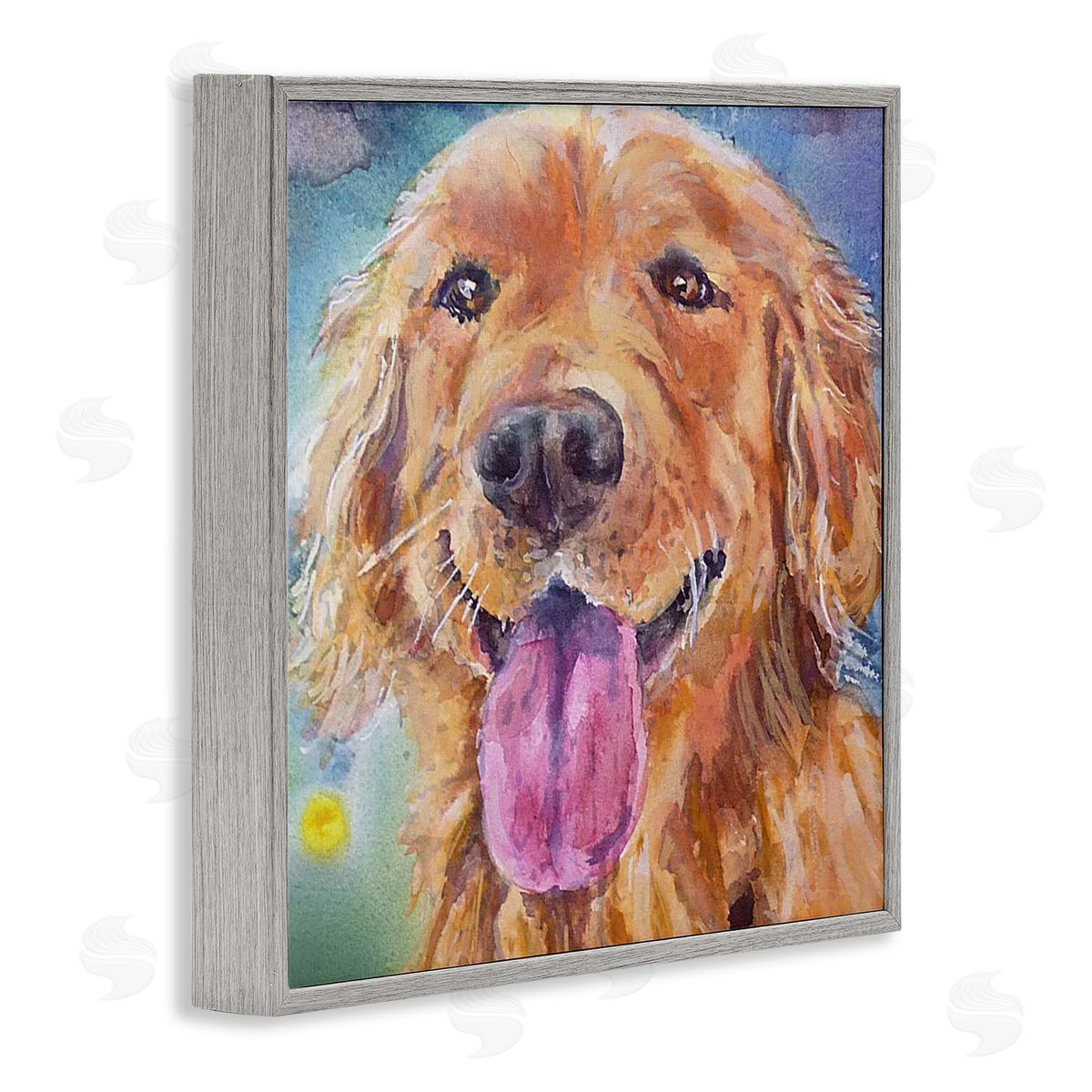 MB Cunningham Happy Retriever Dog Face Gray Framed Glicee Wall Art Print