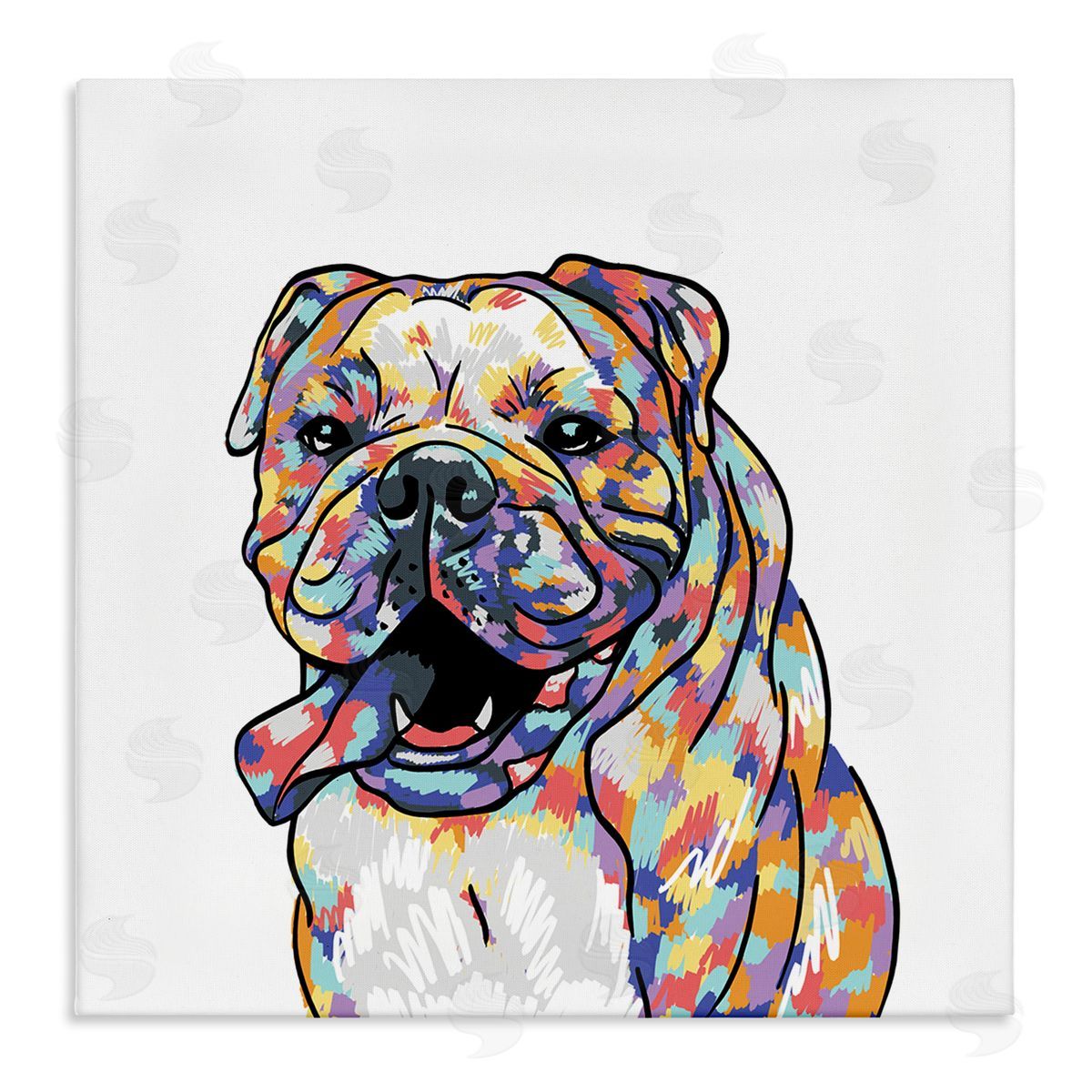 Masey St. Studios Happy Bulldog Portrait Stretched Canvas Wall Art Print