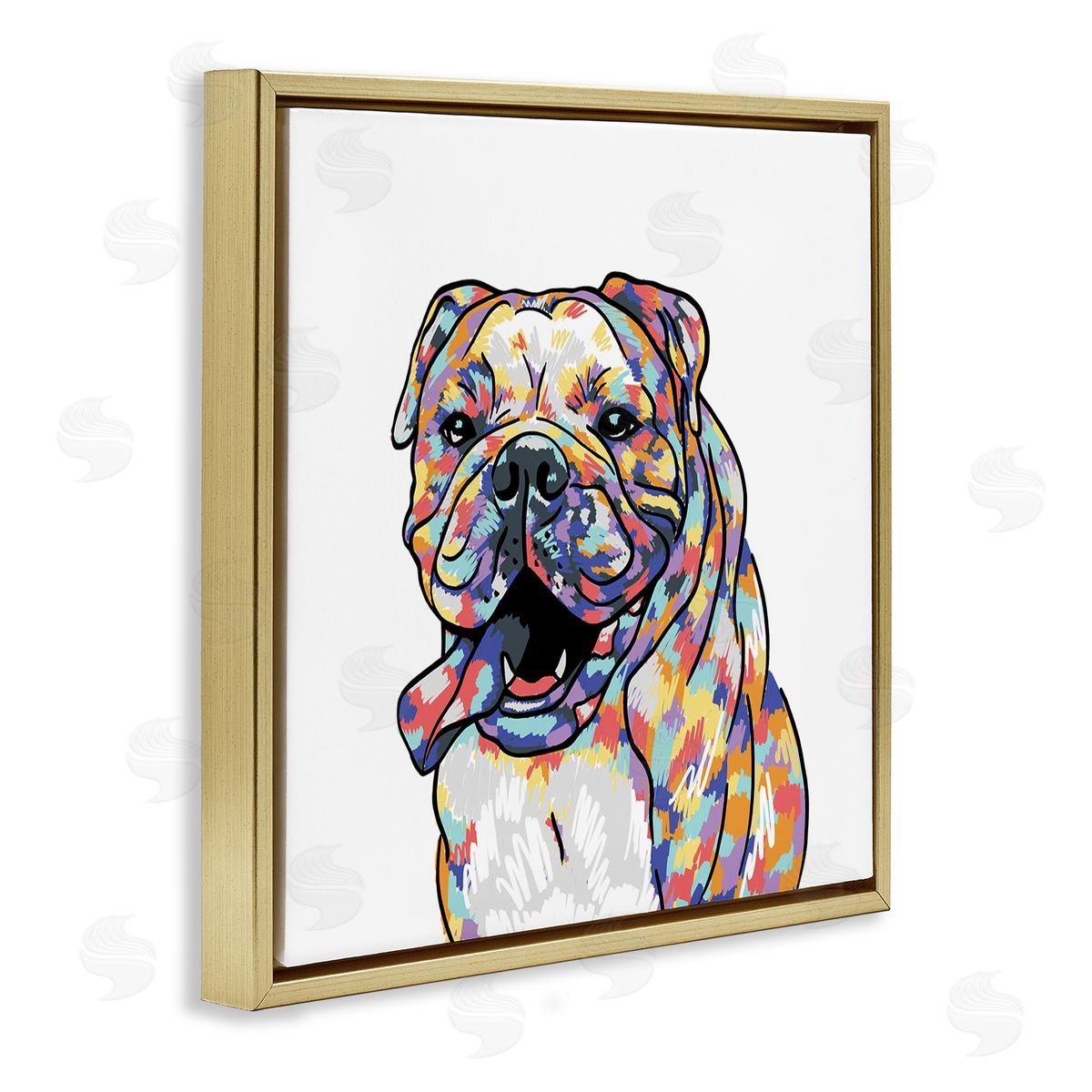 Masey St. Studios Happy Bulldog Portrait Gold Floating Frame Canvas Wall Art Print