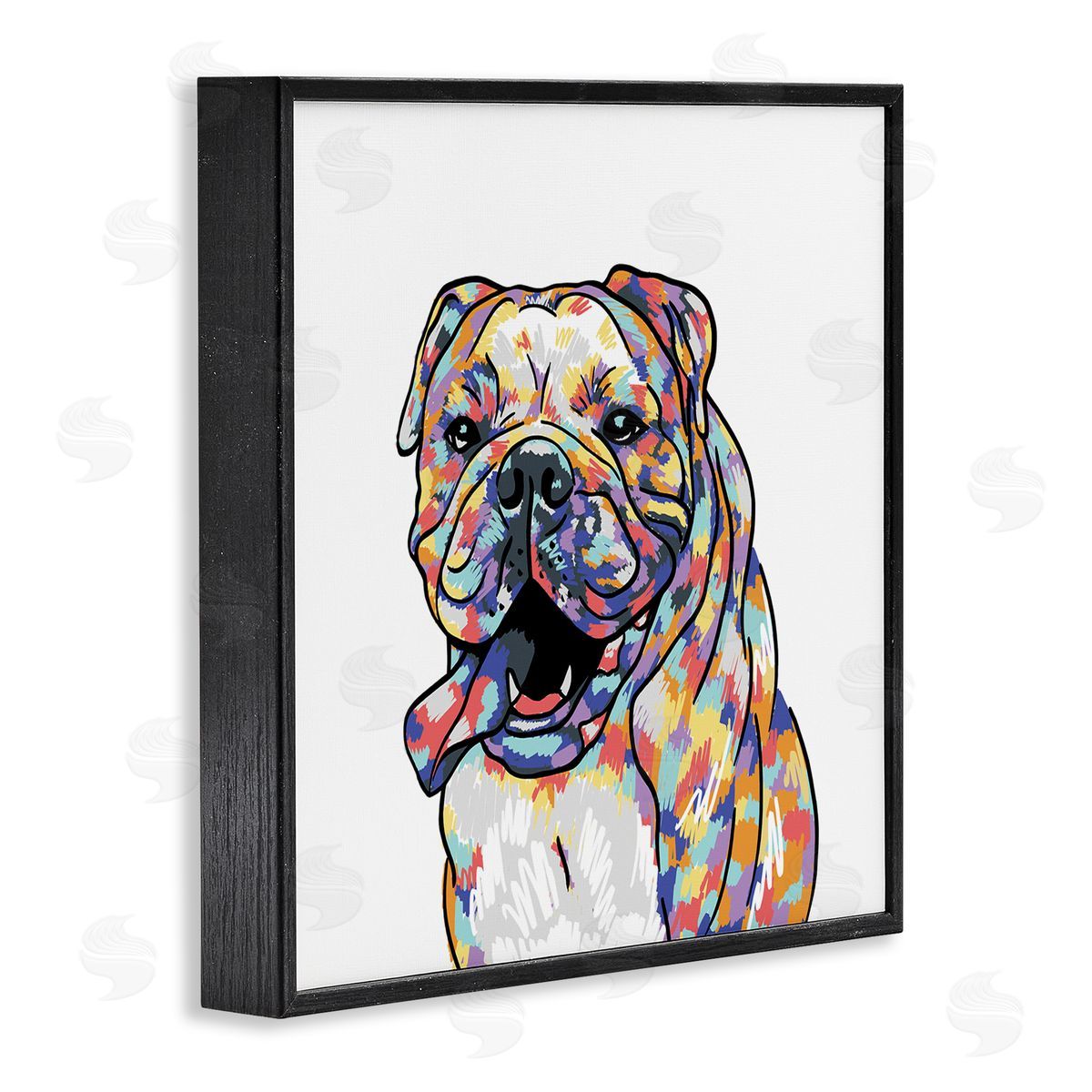 Masey St. Studios Happy Bulldog Portrait Black Framed Glicee Wall Art Print