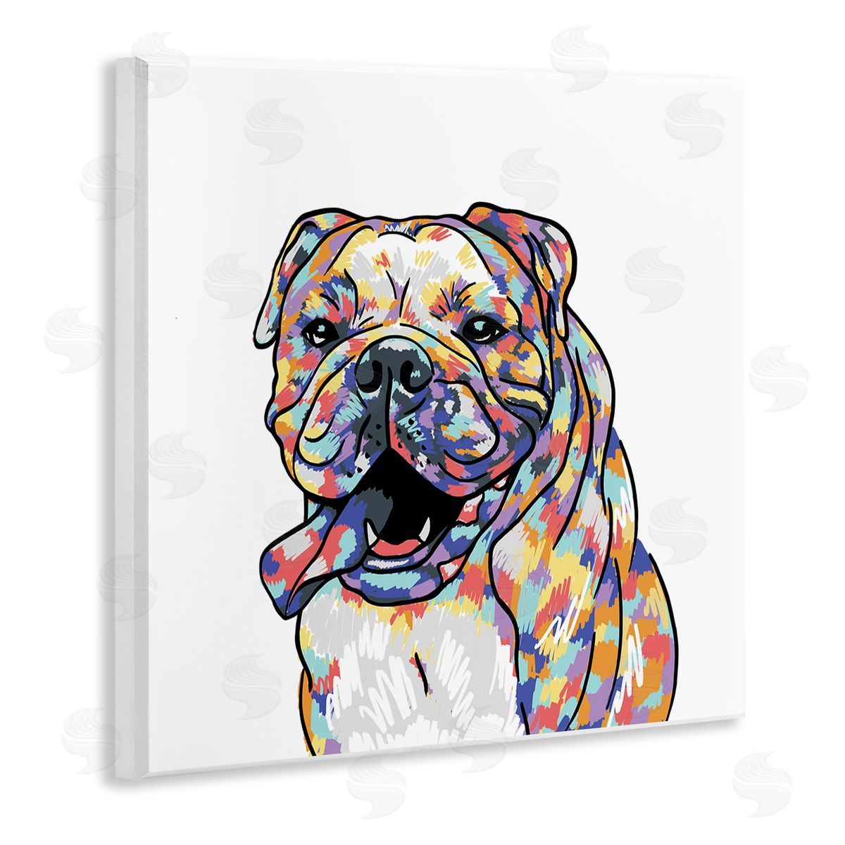 Masey St. Studios Happy Bulldog Portrait Wooden Wall Plaque Art Print