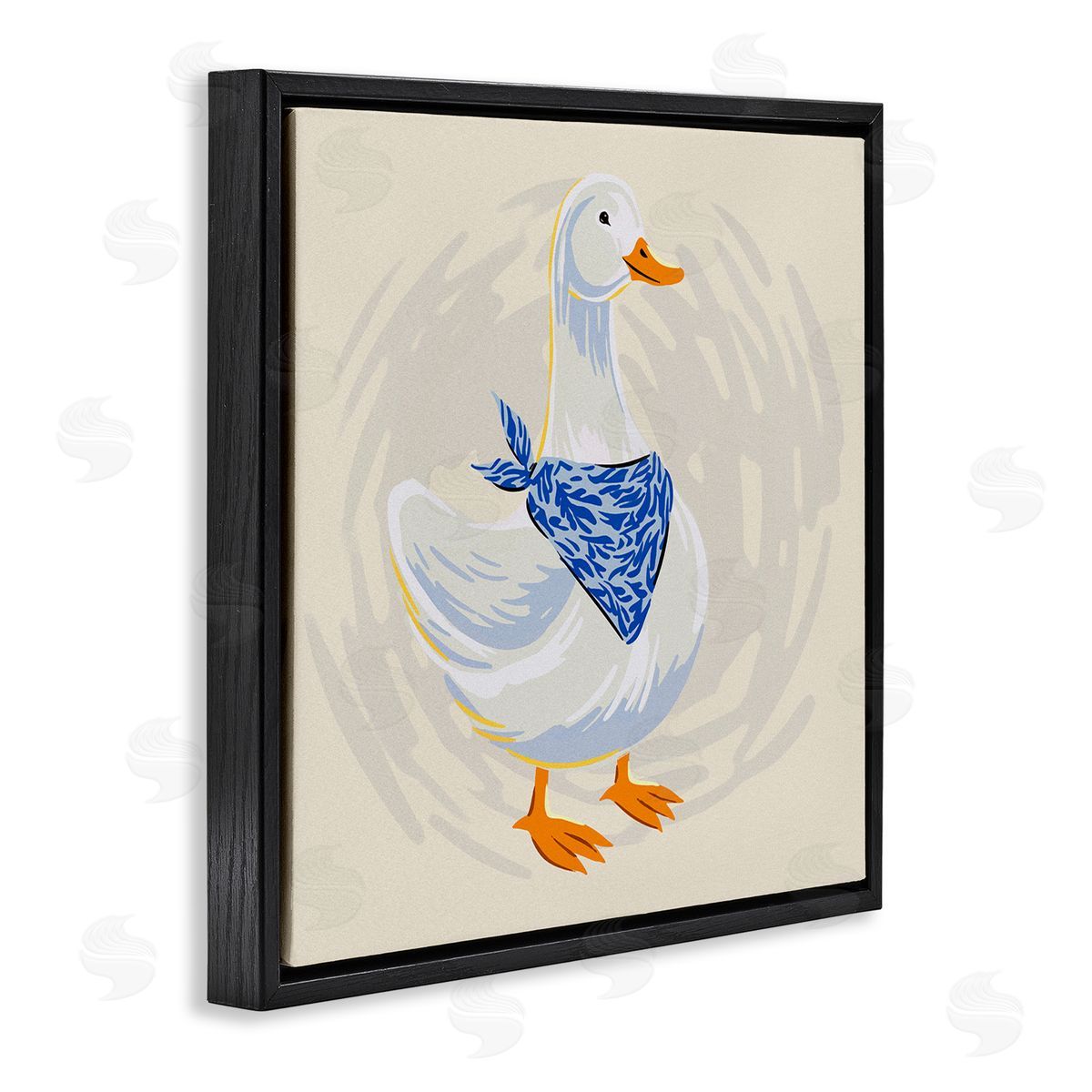 Ziwei Li Duck in Blue Bandana Black Floating Frame Canvas Wall Art Print
