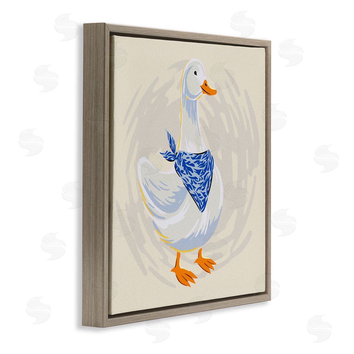 Ziwei Li Duck in Blue Bandana Brown Floating Frame Canvas Wall Art Print