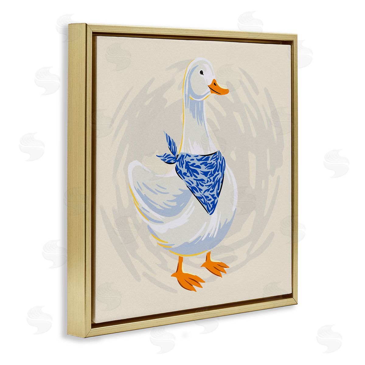 Ziwei Li Duck in Blue Bandana Gold Floating Frame Canvas Wall Art Print