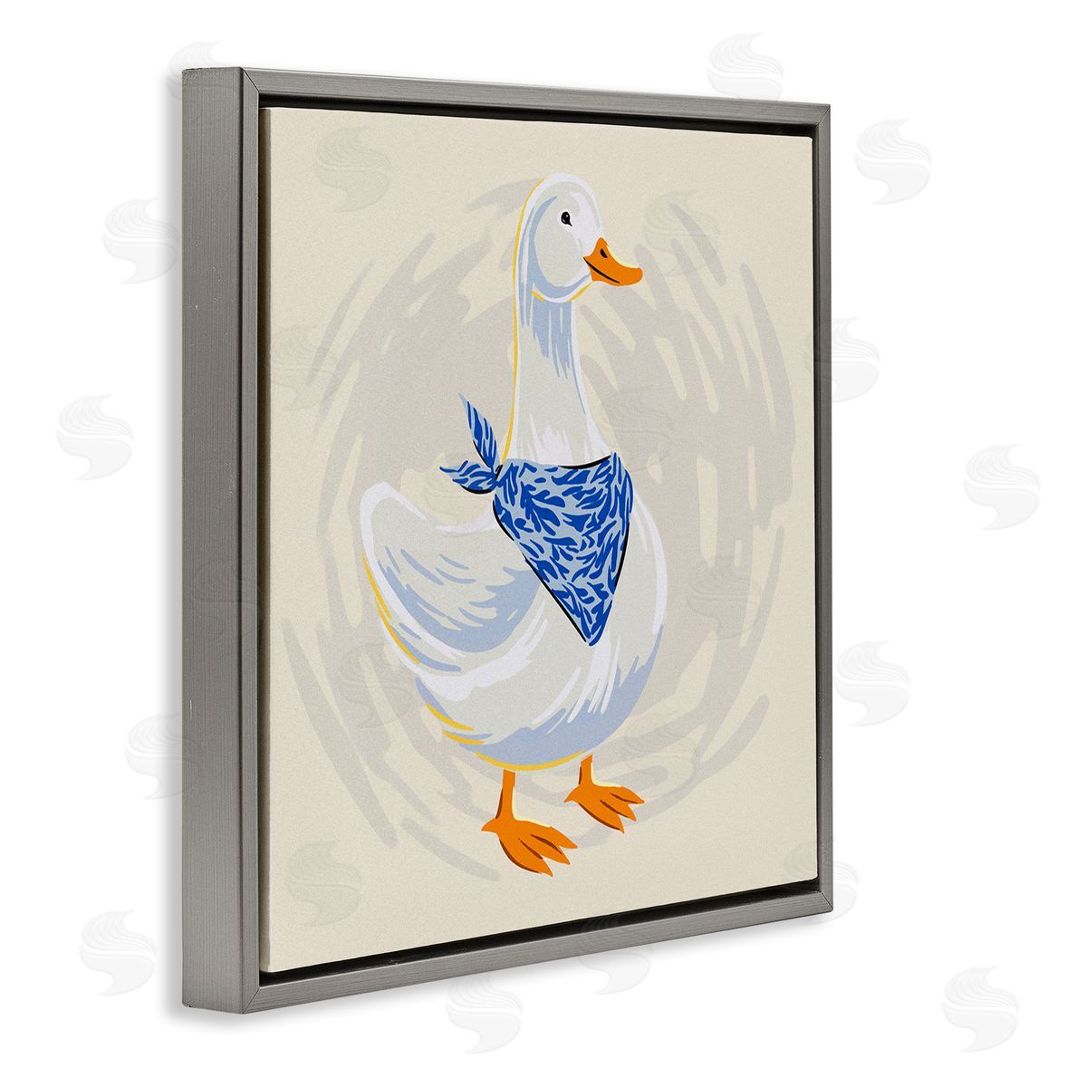 Ziwei Li Duck in Blue Bandana Gray Floating Frame Canvas Wall Art Print