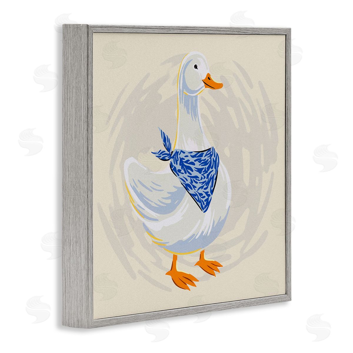 Ziwei Li Duck in Blue Bandana Gray Framed Glicee Wall Art Print