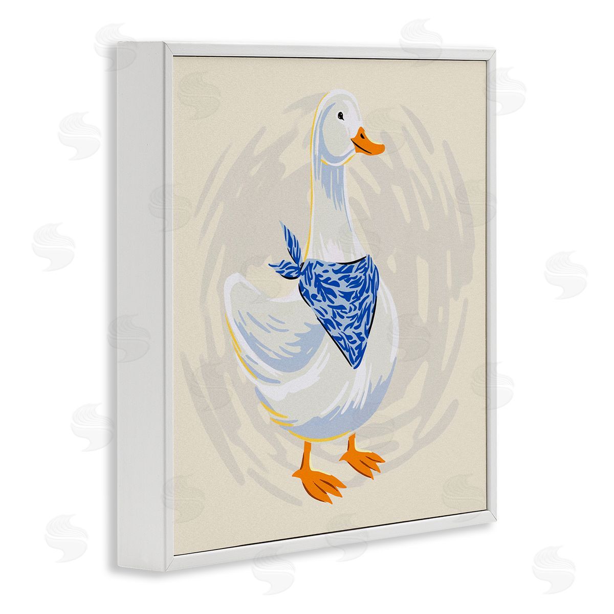 Ziwei Li Duck in Blue Bandana White Framed Glicee Wall Art Print